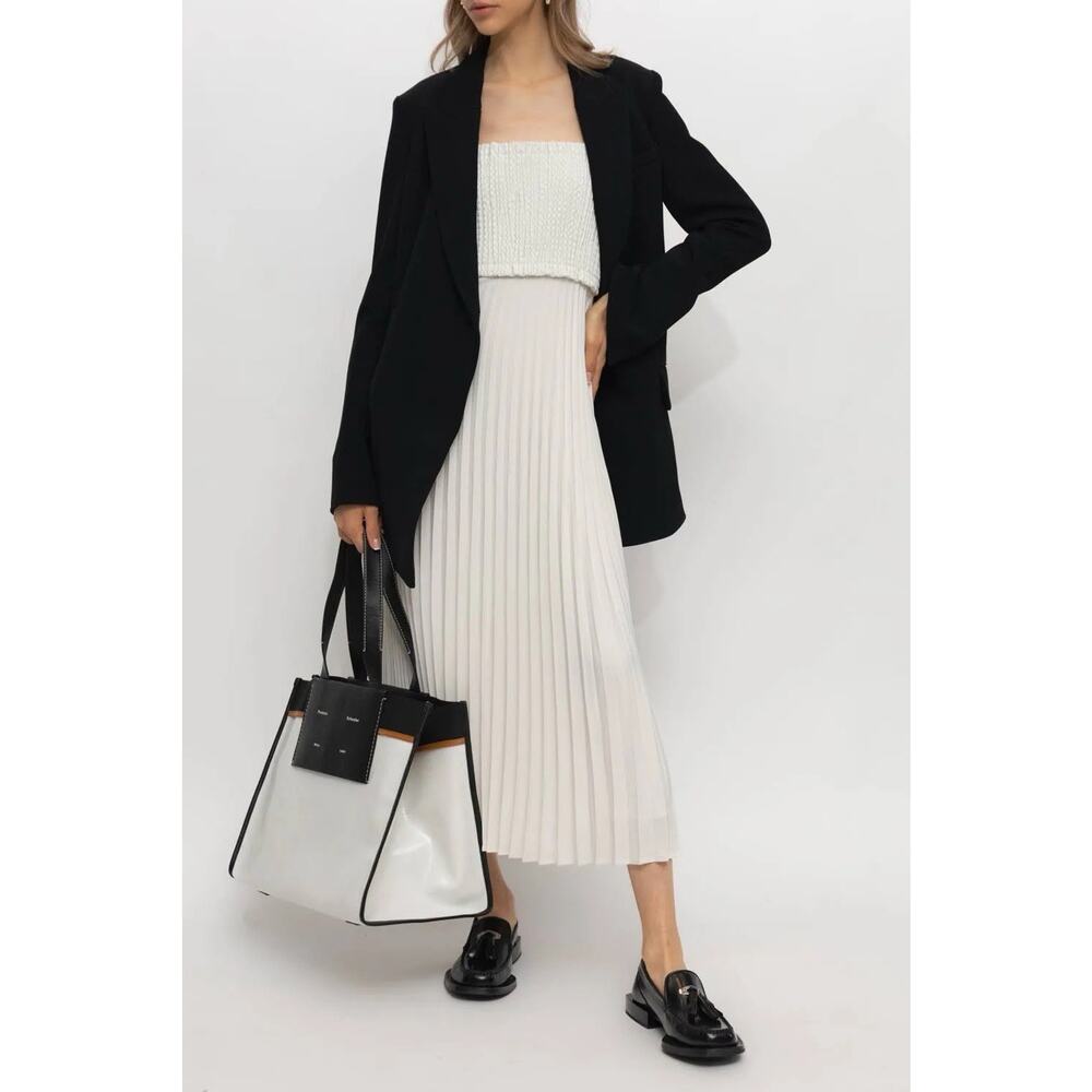 Proenza Schouler Pleated Tank Midi Dress Faux Leather Smocked Top Size 12